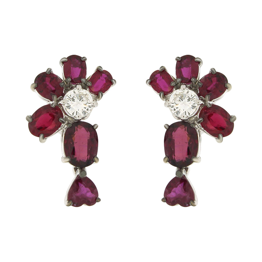 Multi-Shape Ruby and Diamond Drop Earrings