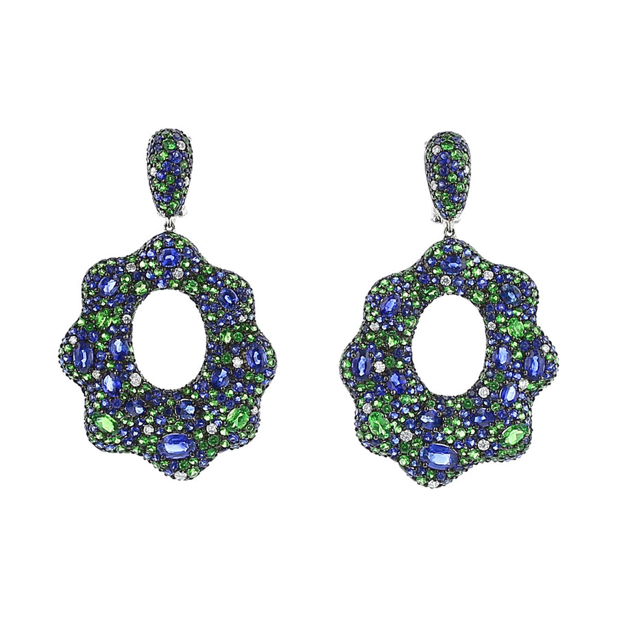 Blue Sapphire, Tsavorite and Diamond Glamour Earrings