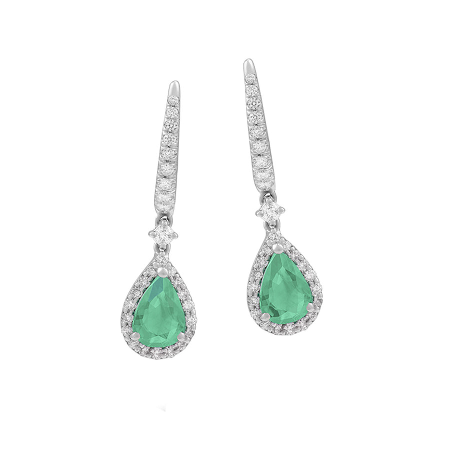 18K White Gold Emerald and Diamond Drop Earrings