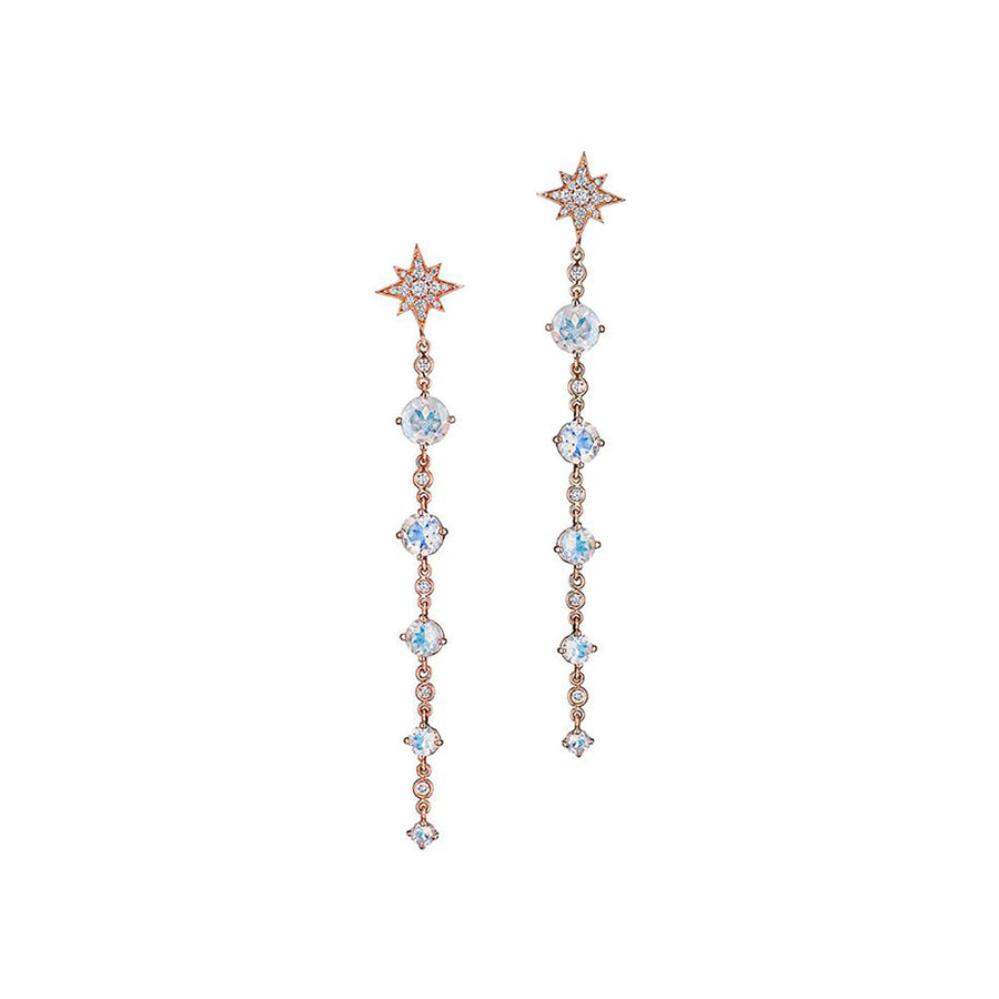 Descending Starburst Moonstone Diamond Earrings
