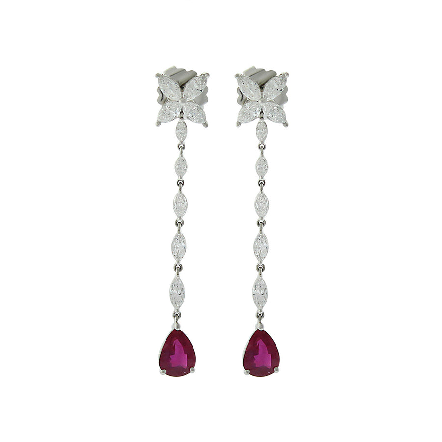 Platinum Mozambique Ruby and Diamond Drop Earrings