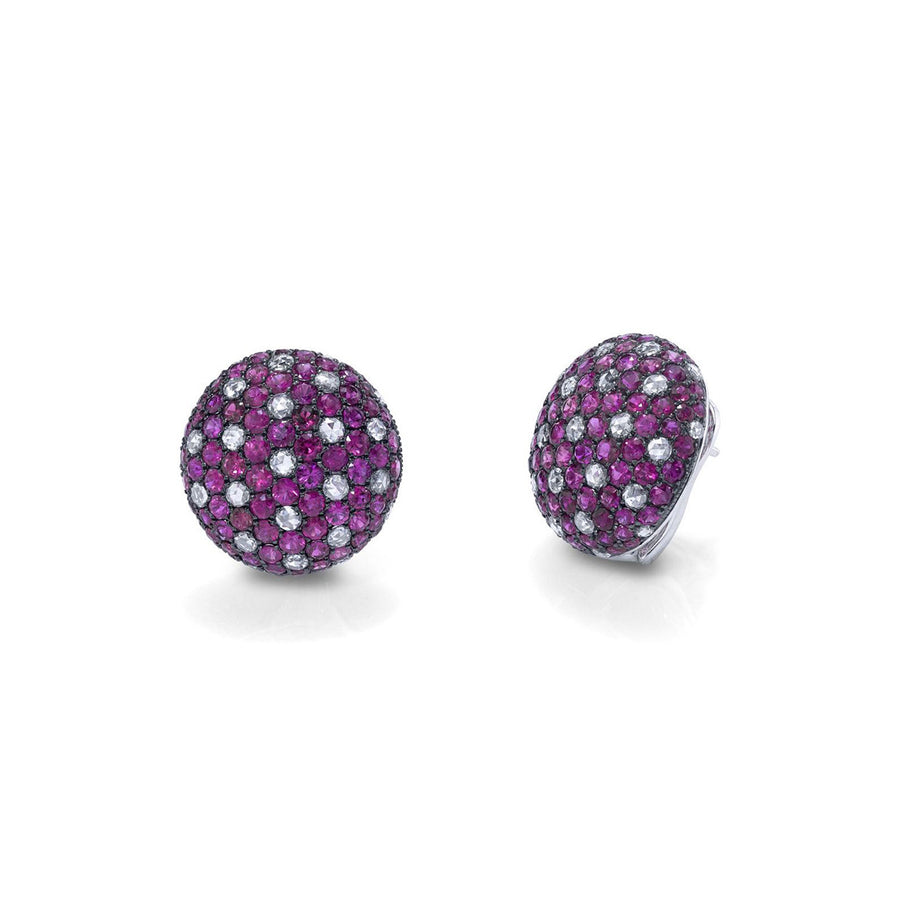 Ruby and Diamond Button Stud Earrings