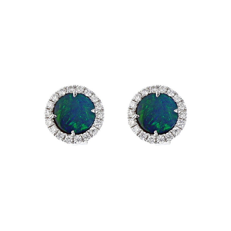 Australian Opal Doublet and Diamond Halo Stud Earrings