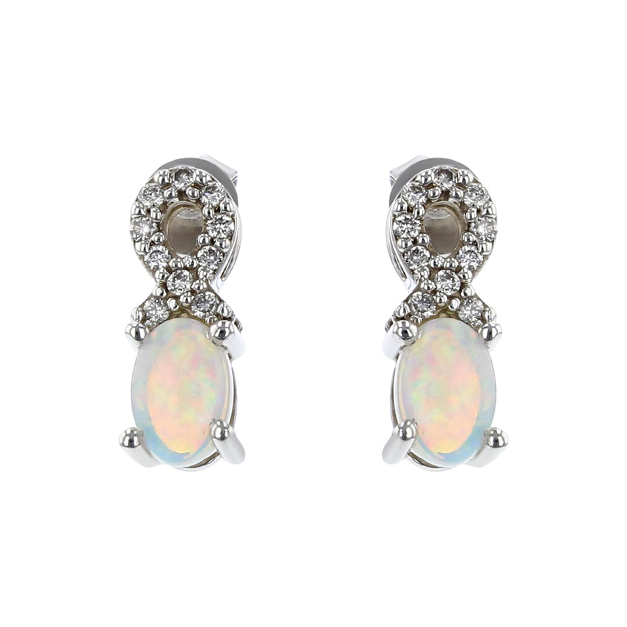14K White Gold White Opal and Diamond Drop Earrings