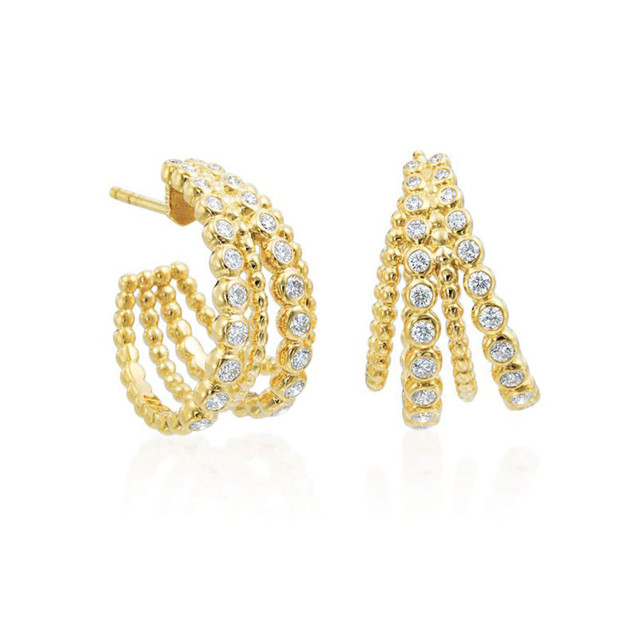 Nutmeg 18k Gold Four Row Diamond Hoop Earrings