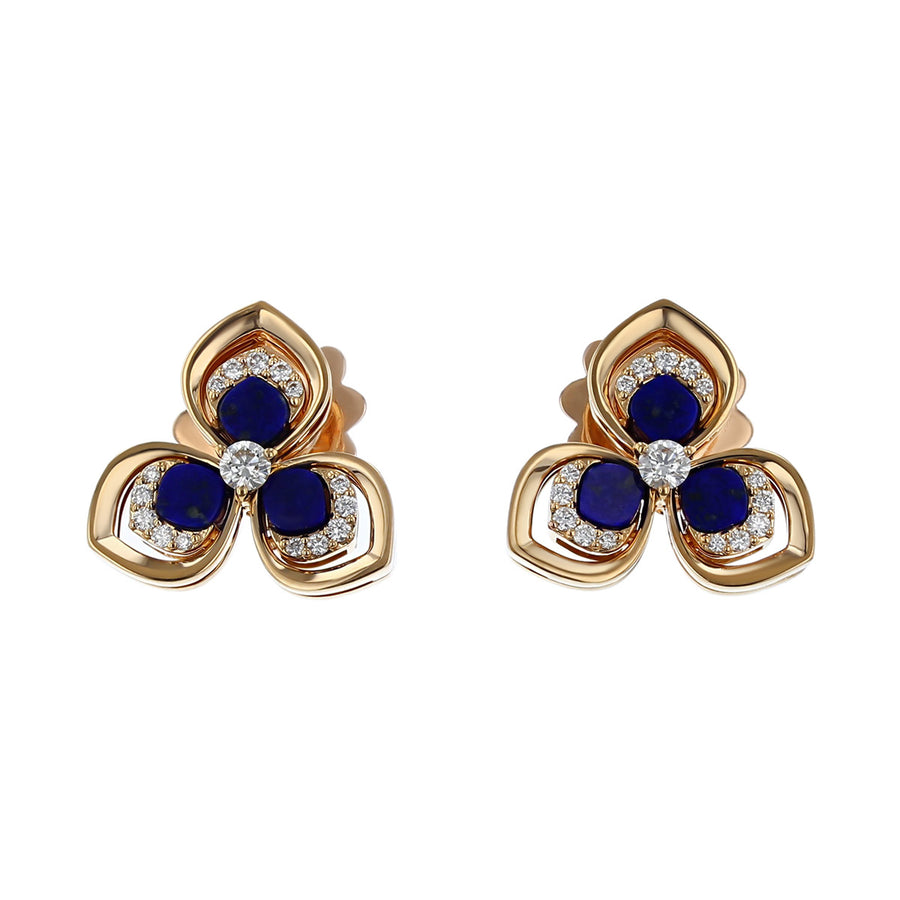3 Petal Lapis Lazuli and Diamond Post Earrings