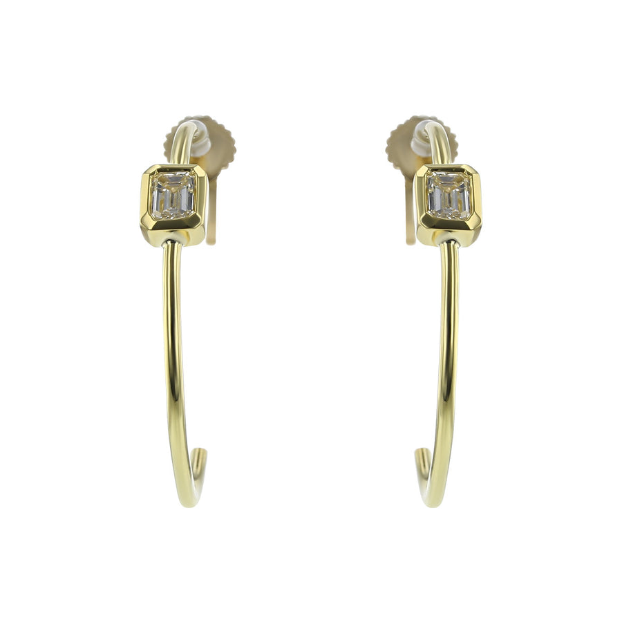 Classic Diamond Emerald Cut Hoop Earrings