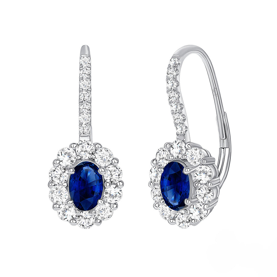 Oval Blue Sapphires Earrings in 18K White Gold