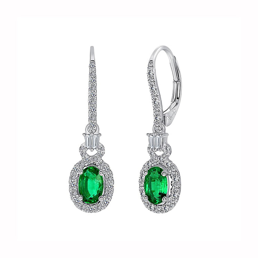 Oval Emerald Earrings in 18K White Gold