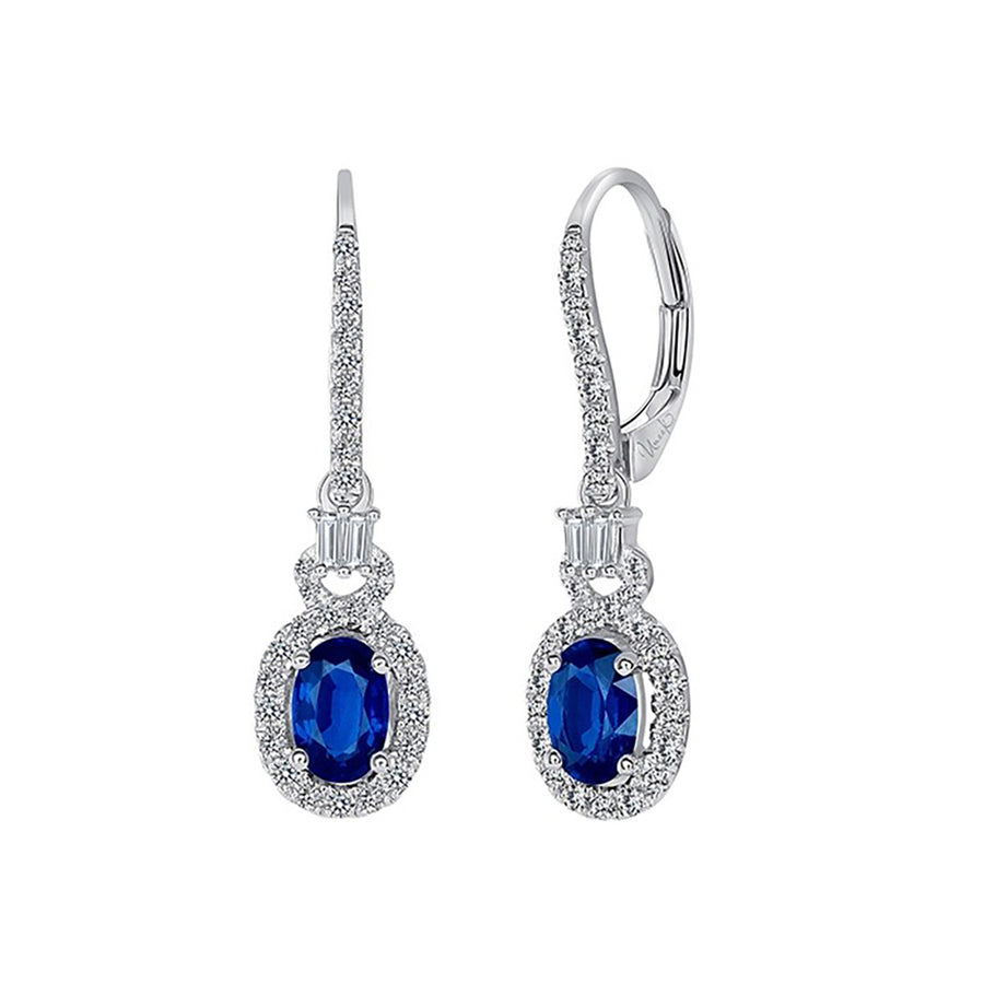 Oval Blue Sapphire Earrings in 18K White Gold