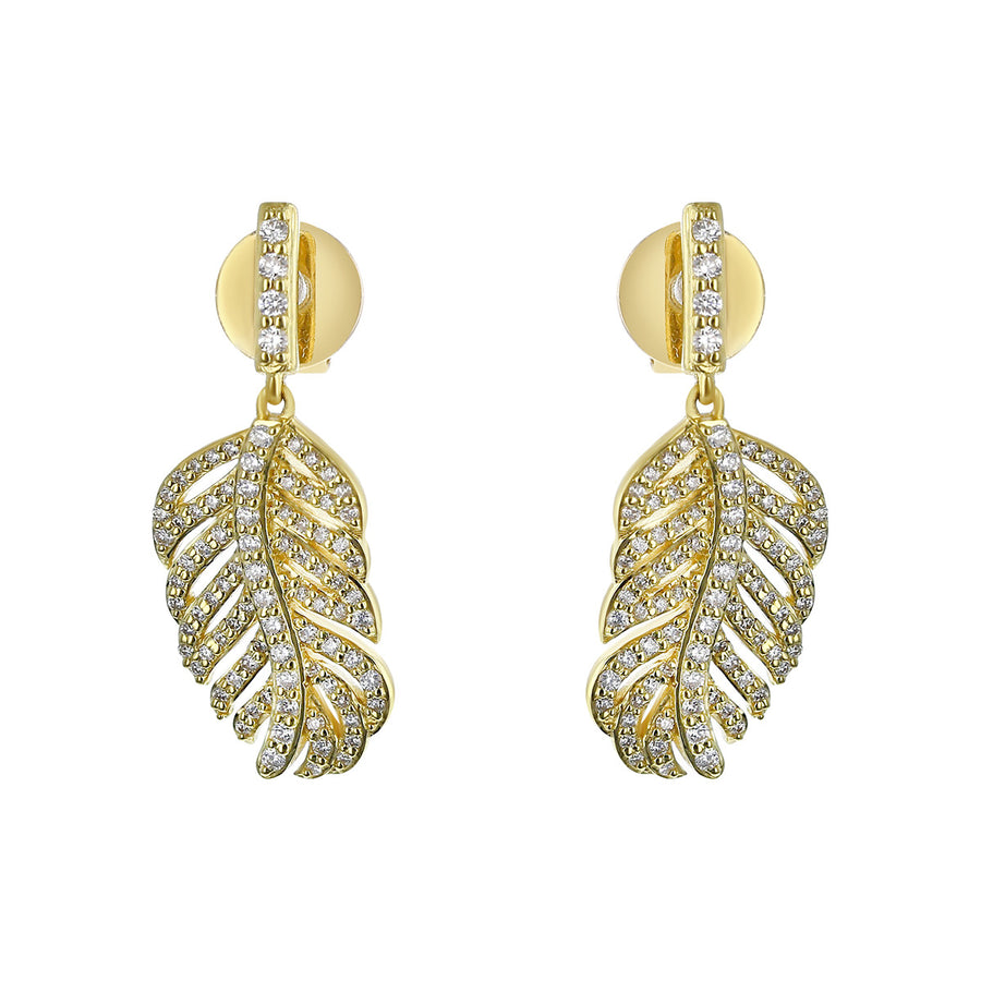 Small Feather Diamond Drop Earrings