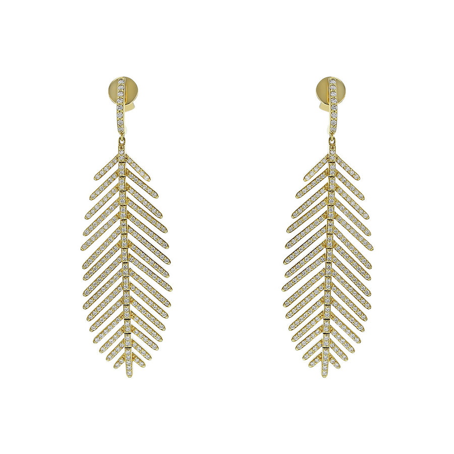 Feather Diamond Dangle Earrings