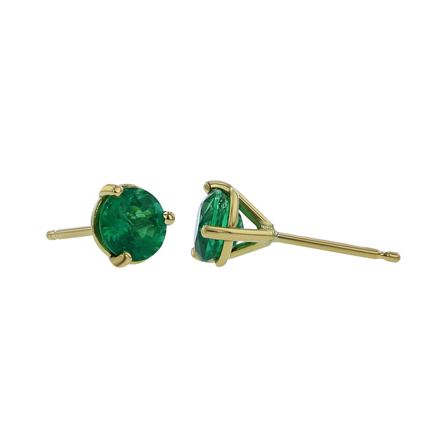 18K Yellow Gold Emerald Stud Earrings