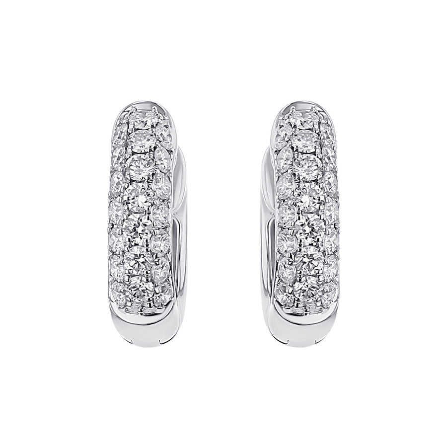 14K White Gold Diamond Pave Huggie Hoop Earrings