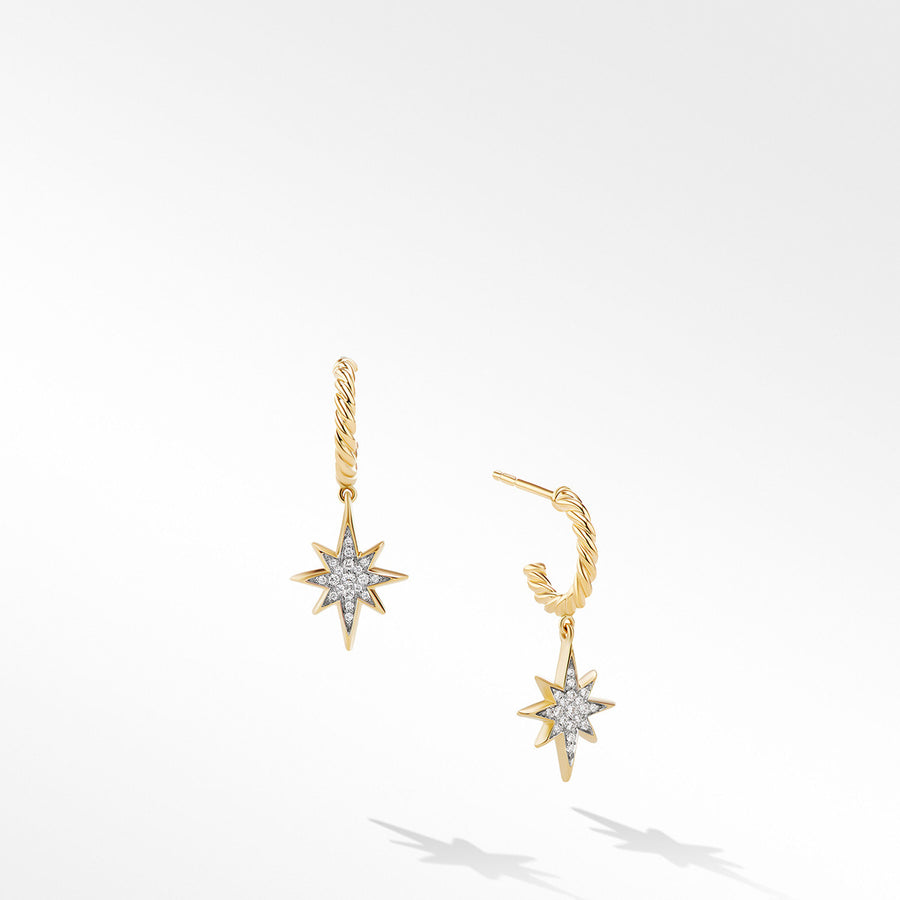 North Star Drop Earrings in 18K Yellow Gold with Pave Diamonds