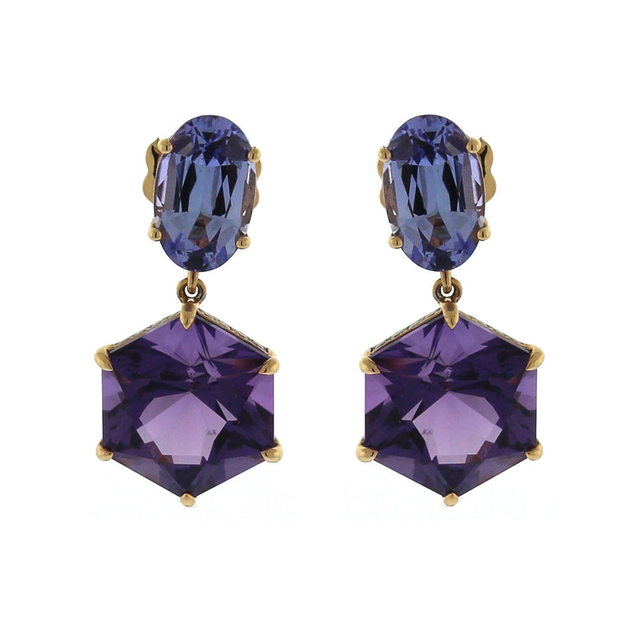 Tanzanite, Amethyst and Diamond Dangle Earrings