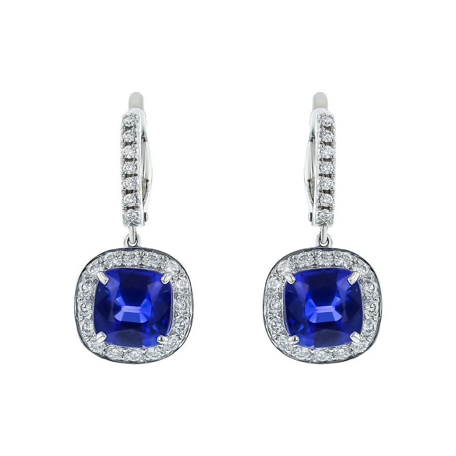 Sapphire and Diamond Halo Drop Earrings