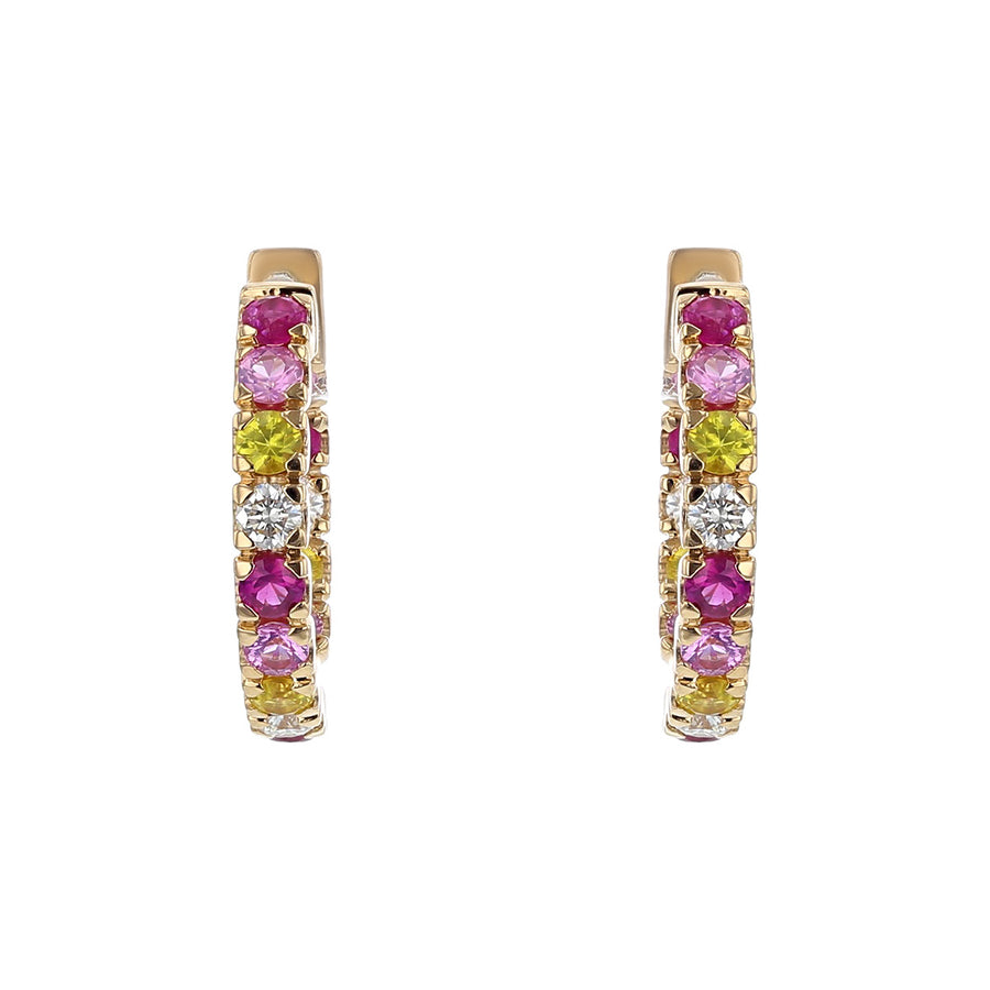 Multicolor Sapphires Together with Gold Hoops