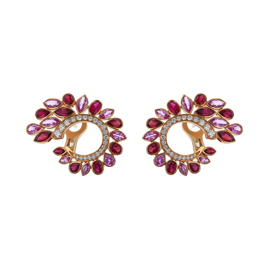 Ruby, Sapphire and Diamond De La Vie Hoop Earrings