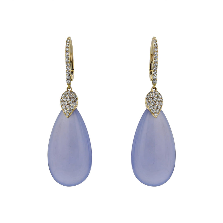 Blue Chalcedony and Diamond Drop Earrings