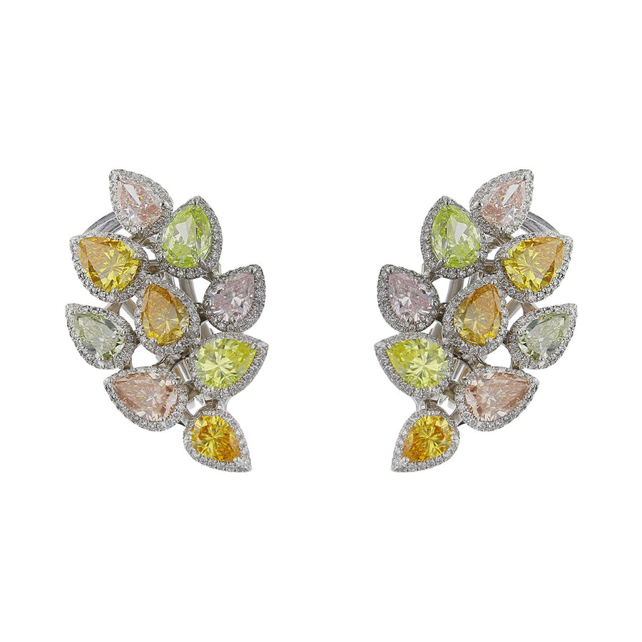 Pear Shape Multi Color Diamond Halo Earrings