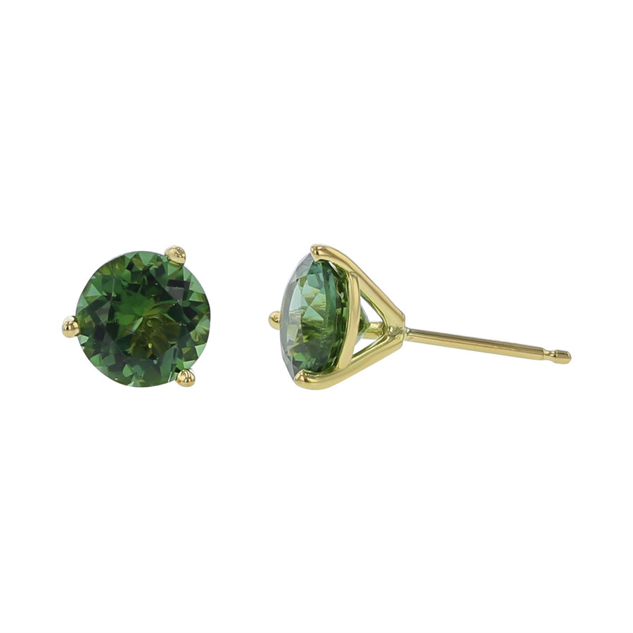 18K Yellow Gold Green Tourmaline Stud Earrings