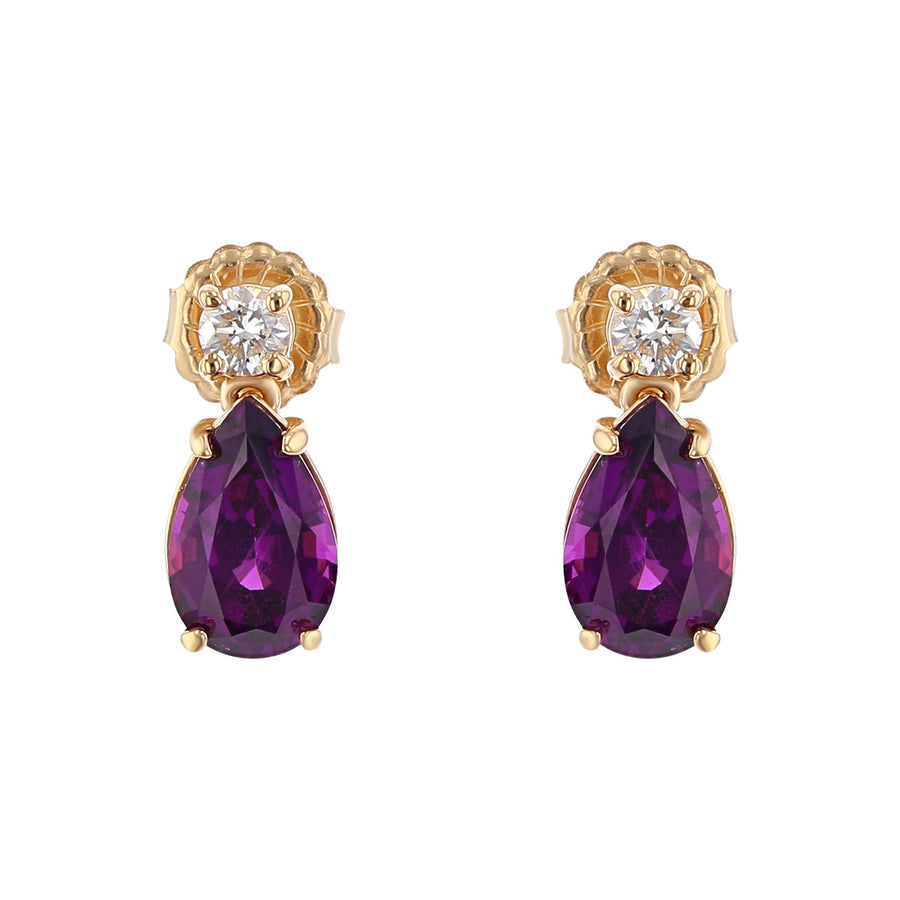 Mozambique Rhodolite Garnet and Diamond Drop Earrings