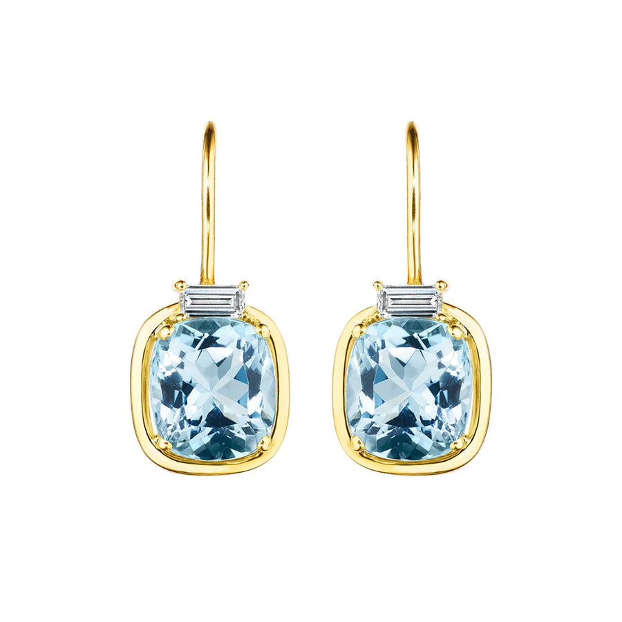 Diamond Baguette and Aquamarine Drop Earrings