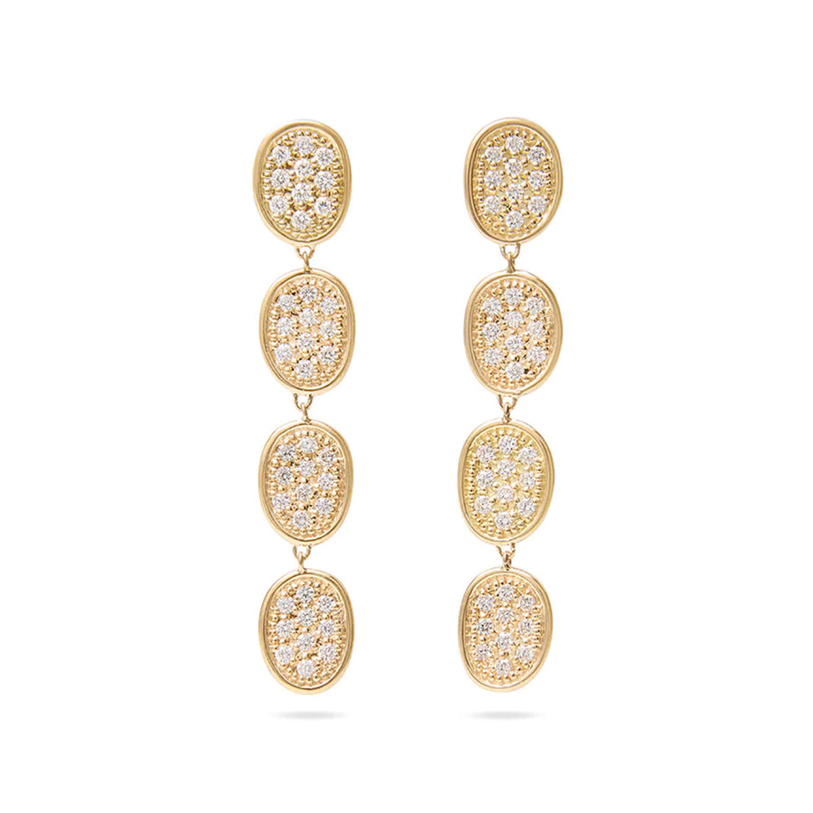 18K Yellow Gold and Diamond Pave Link Linear Drop Earrings