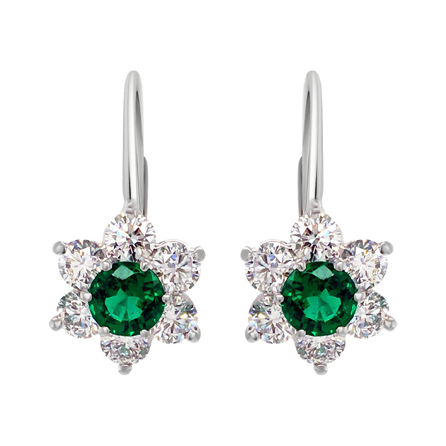Emerald and Diamond Halo Drop Earrings
