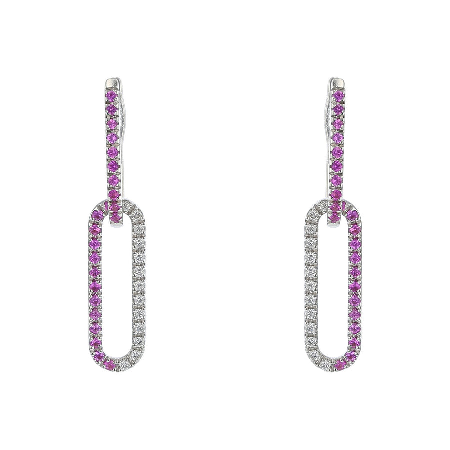 Pink Sapphire and Diamond Oval Link Drop Earrings