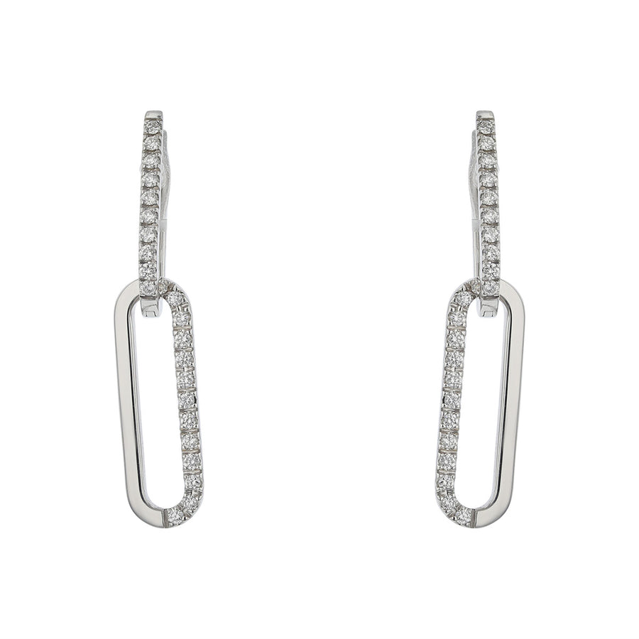 18K White Gold Diamond Oval Link Drop Earrings