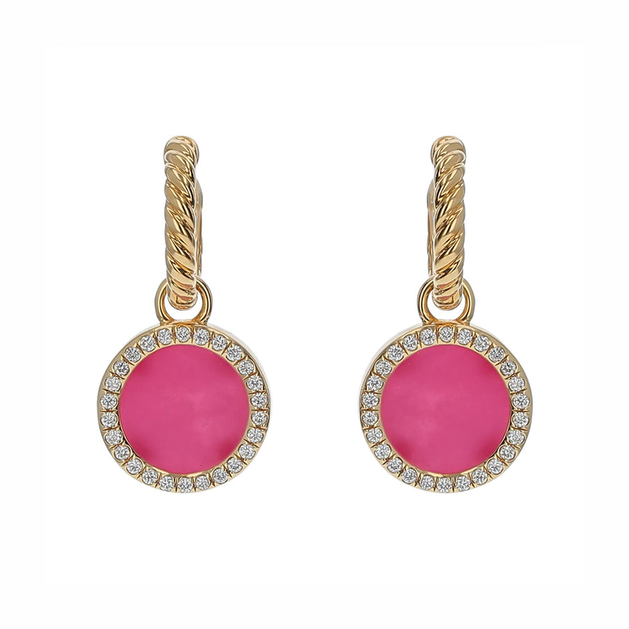 Petite DY Elements Drop Earrings 18K Yellow Gold with Rhodonite and Diamonds