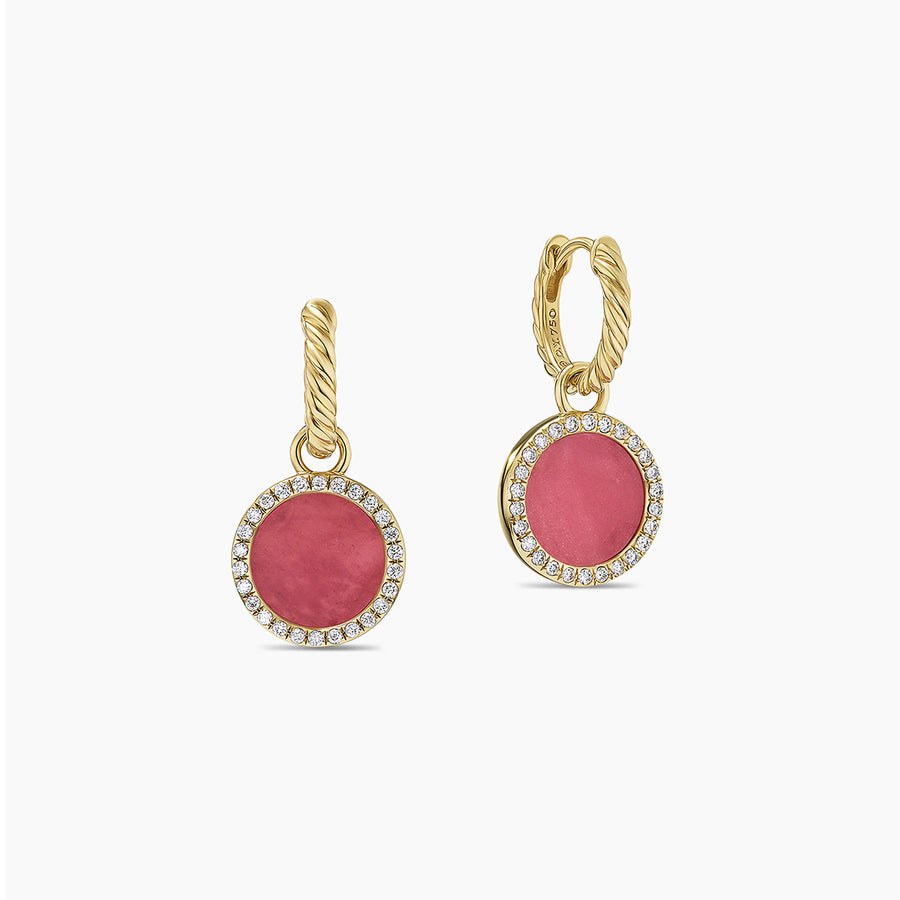 Petite DY Elements Drop Earrings 18K Yellow Gold with Rhodonite and Diamonds