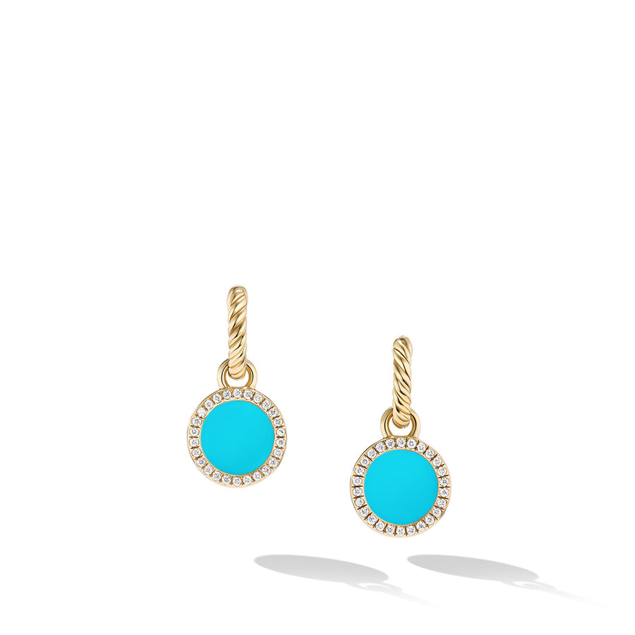 Petite DY Elements Drop Earrings in 18K Yellow Gold with Turquoise and Pave Diamonds