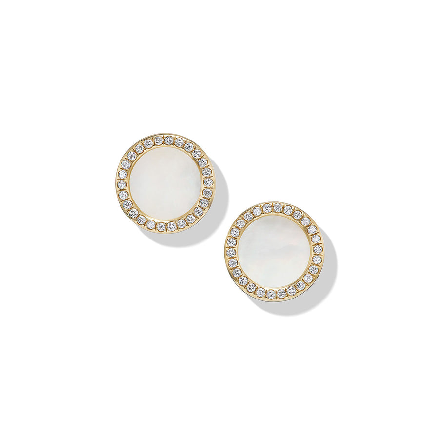 Petite DY Elements Stud Earrings in 18K Yellow Gold with Mother of Pearl and Pave Diamonds