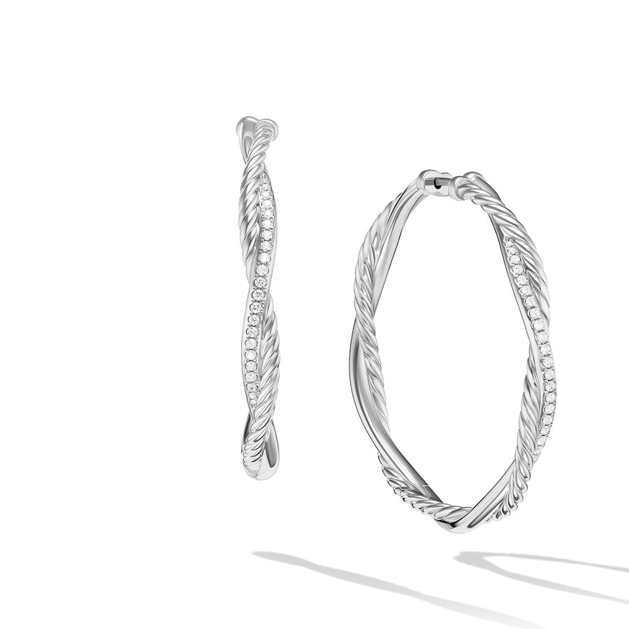 Petite Infinity Hoop Earrings in Sterling Silver with Pave Diamonds