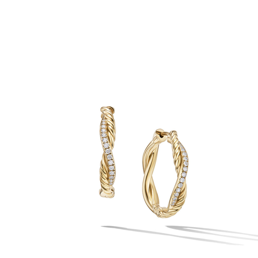 Petite Infinity Hoop Earrings in 18K Yellow Gold with Pave Diamonds