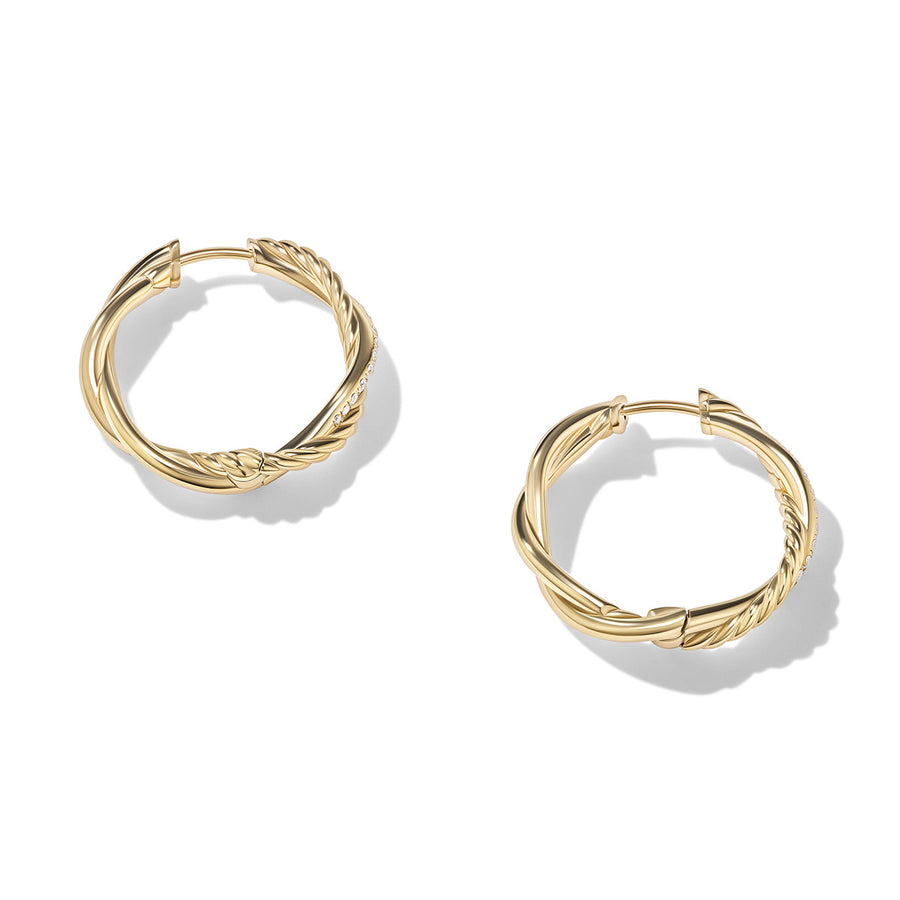 Petite Infinity Hoop Earrings in 18K Yellow Gold with Pave Diamonds