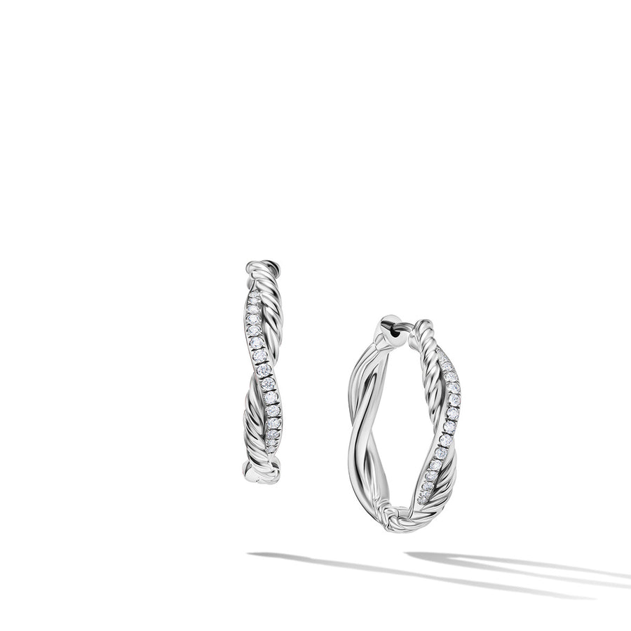 Petite Infinity Hoop Earrings in Sterling Silver with Pave Diamonds
