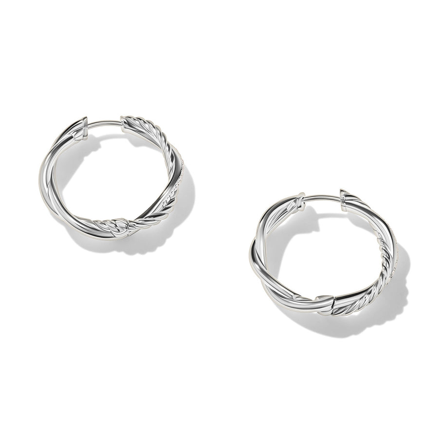 Petite Infinity Hoop Earrings in Sterling Silver with Pave Diamonds