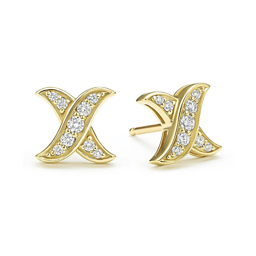 18K Gold X Diamond Stud Earrings
