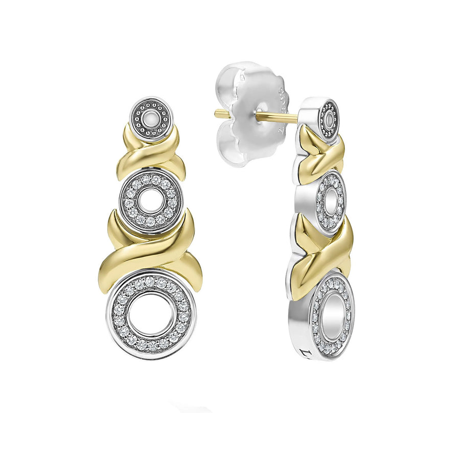 18K Gold XO Diamond Drop Earrings