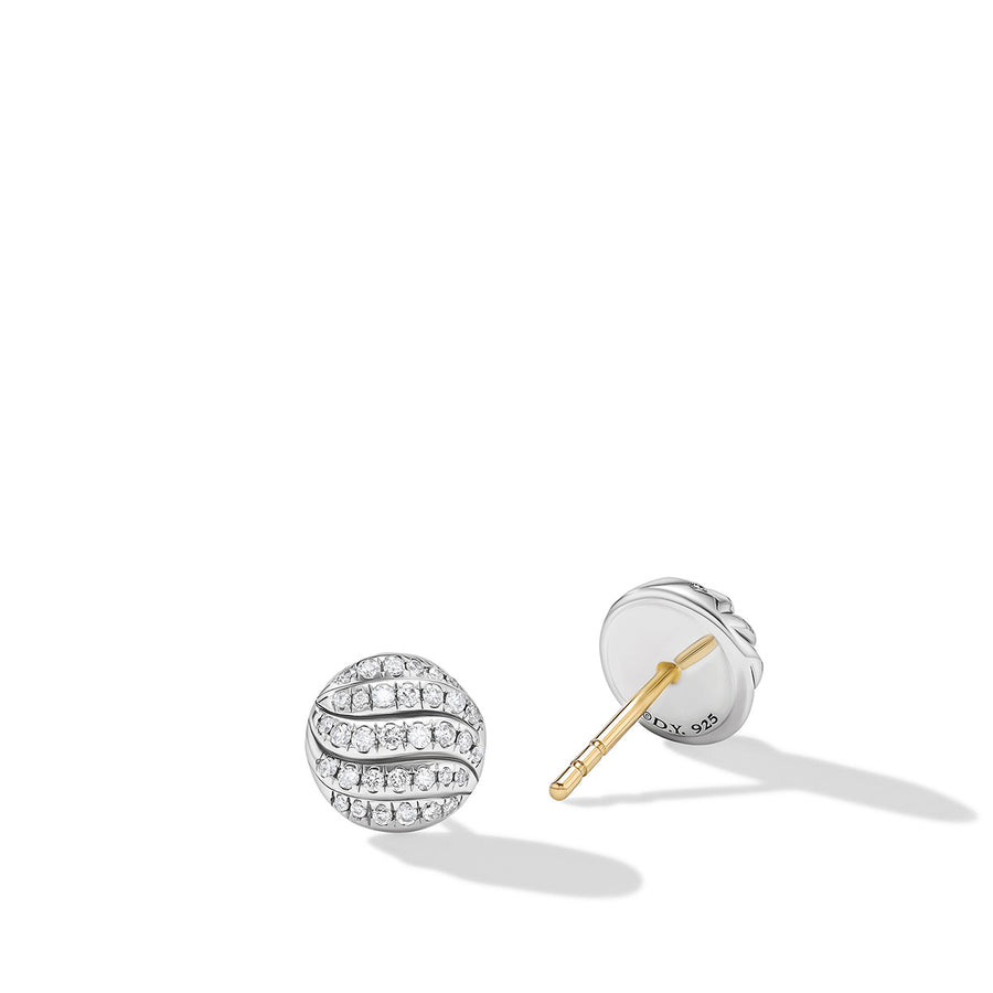 Sculpted Cable Stud Earrings in Sterling Silver with Diamonds