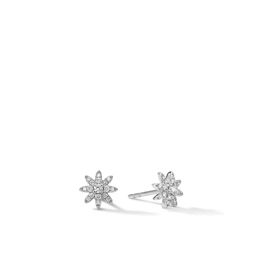 Petite Starburst Stud Earrings in 18K White Gold with Diamonds