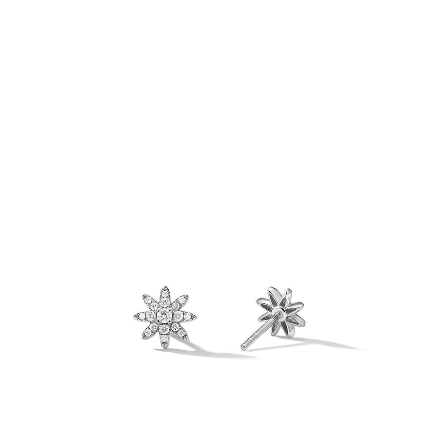 Petite Starburst Stud Earrings in 18K White Gold with Diamonds