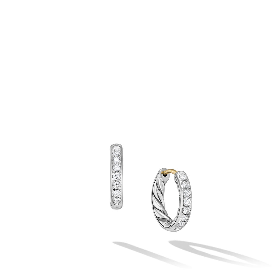 Sculpted Cable Huggie Hoop Earrings in Sterling Silver with Diamonds