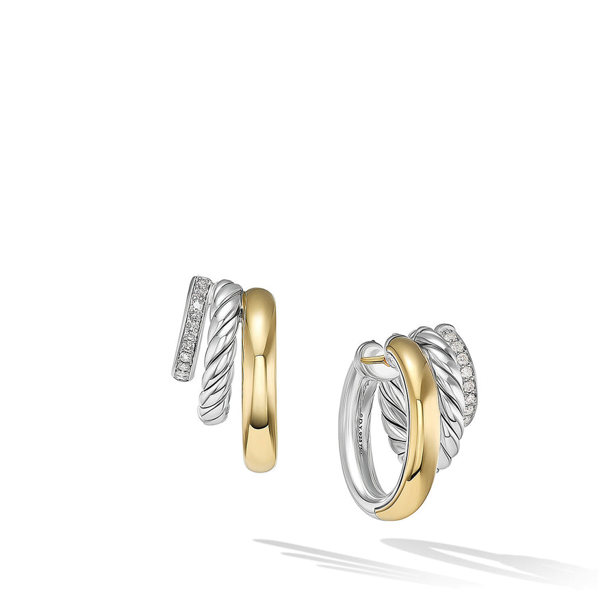 DY Mercer Multi Hoop Earrings in Sterling Silver with 18K Yellow Gold and Pave Diamonds