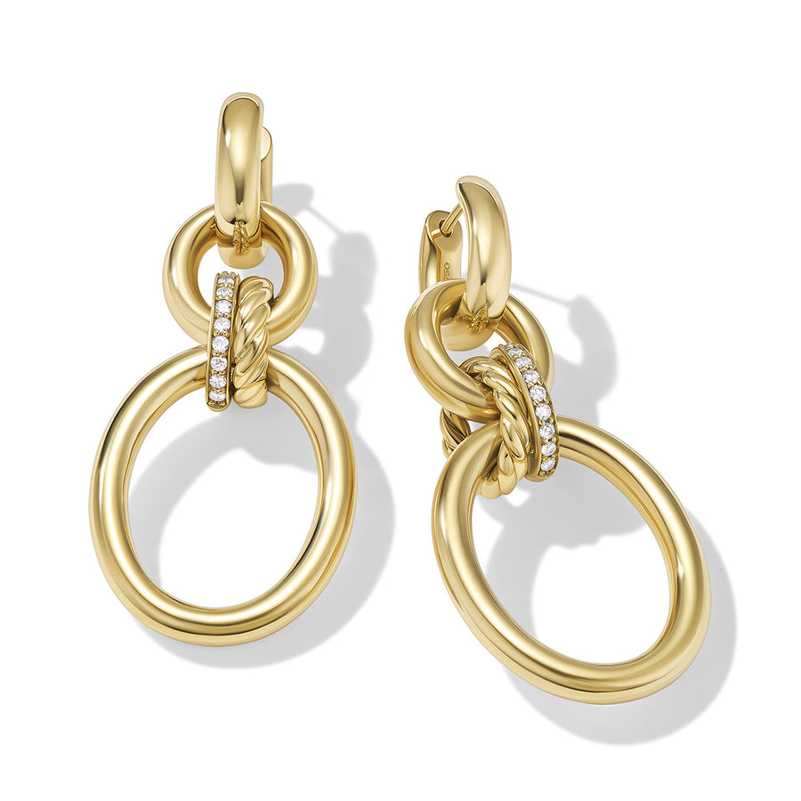 DY Mercer Circular Drop Earrings in 18K Yellow Gold with Pave Diamonds
