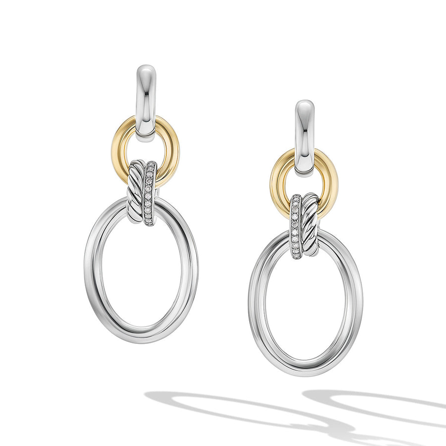 DY Mercer Circular Drop Earrings in Sterling Silver with 18K Yellow Gold and Pave Diamonds